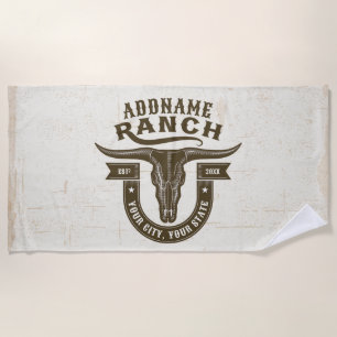 Personalisiert NAME Bull Steer Skull Western Ranch Strandtuch
