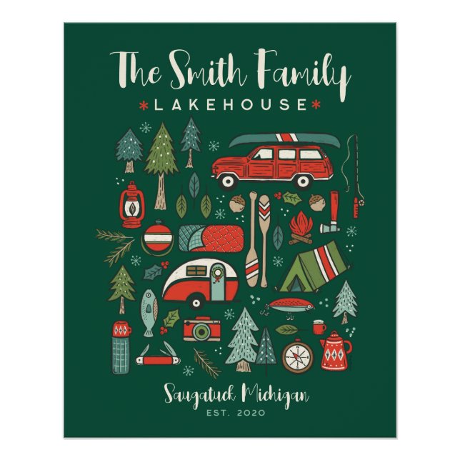 Personalisiert Name Camping Weihnachten Poster (Vorderseite)