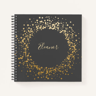 Personalisiert Name Chic Gold Confetti Dots Black Notizbuch
