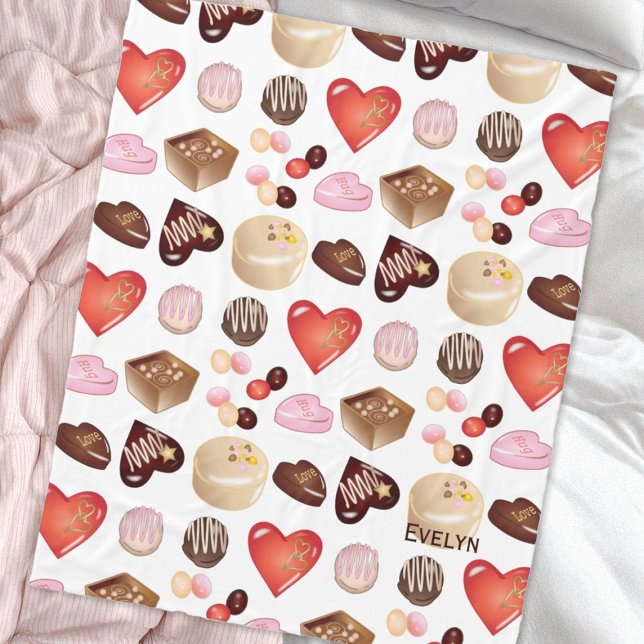 Personalisiert Name Chocolate Candy Heart Pattern Fleecedecke (Von Creator hochgeladen)