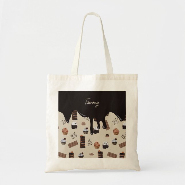 Personalisiert Name Chocolate Theme Pattern Tragetasche (Vorne)
