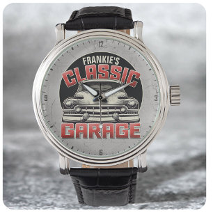Personalisiert NAME Classic Car Garage Custom Shop Armbanduhr