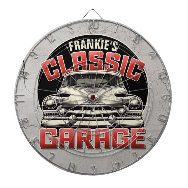 Personalisiert NAME Classic Car Garage Custom Shop Dartscheibe (vorne)