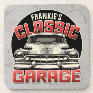 Personalisiert NAME Classic Car Garage Custom Shop Getränkeuntersetzer