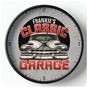 Personalisiert NAME Classic Car Garage Custom Shop Große Wanduhr