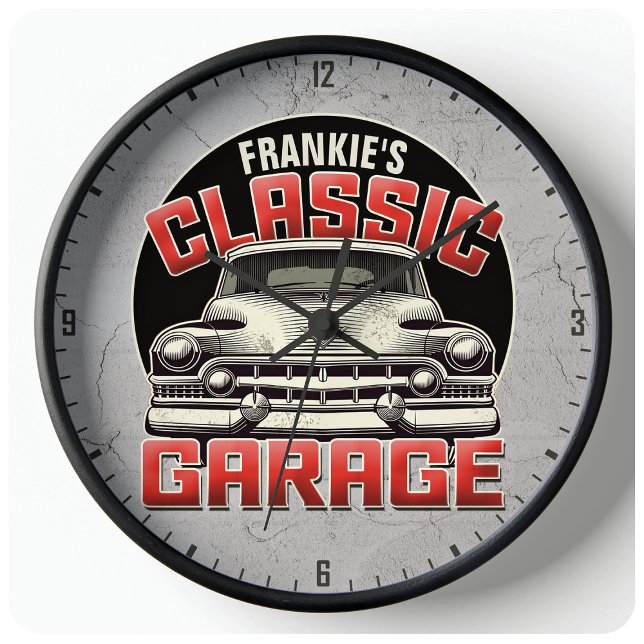 Personalisiert NAME Classic Car Garage Custom Shop Große Wanduhr (Von Creator hochgeladen)