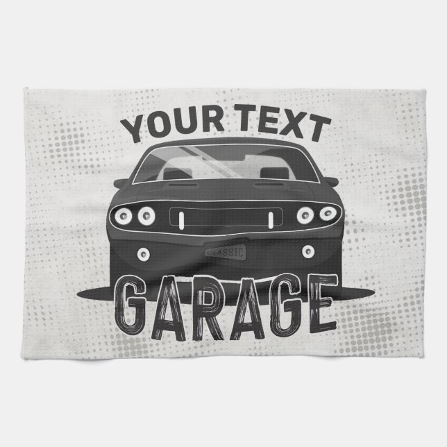 Personalisiert NAME Classic Muscle Garage Retro Geschirrtuch (Horizontal)