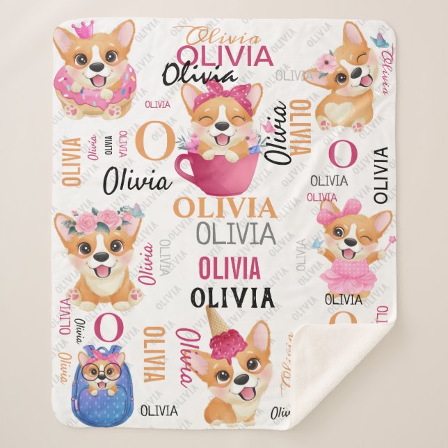 Personalisiert Name Collage Corgi Dog Muster Sherpadecke (Vorderseite)