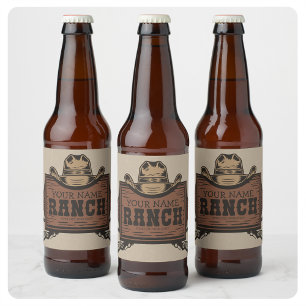 Personalisiert NAME Cowboy Guns Western Ranch Zeic Bierflaschenetikett