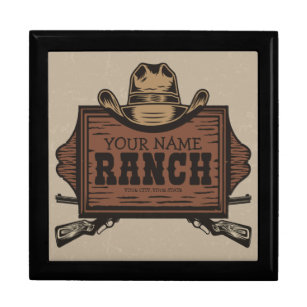 Personalisiert NAME Cowboy Guns Western Ranch Zeic Erinnerungskiste