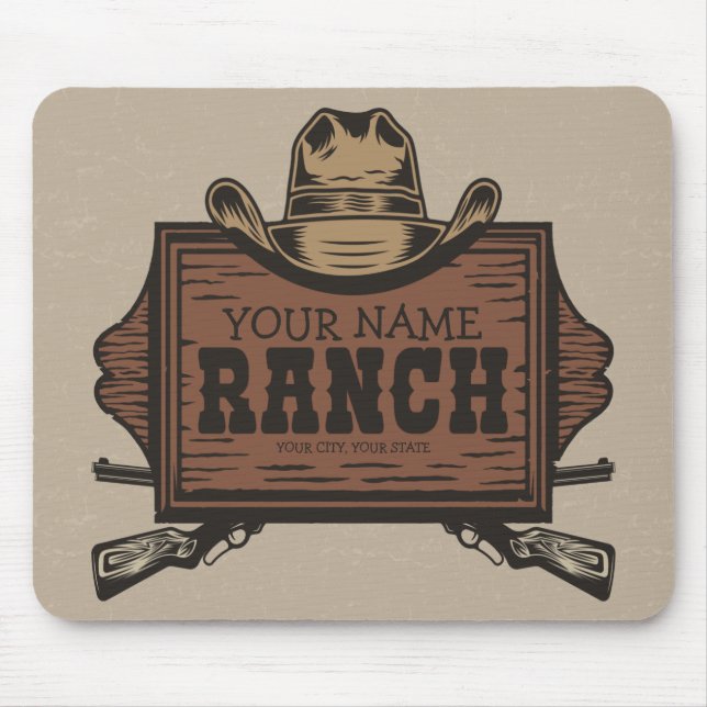Personalisiert NAME Cowboy Guns Western Ranch Zeic Mousepad (Vorne)