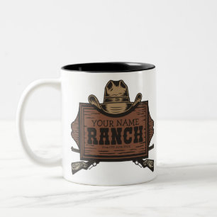 Personalisiert NAME Cowboy Guns Western Ranch Zeic Zweifarbige Tasse