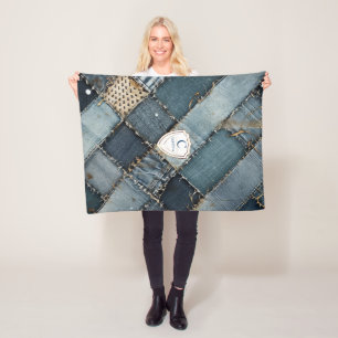 Personalisiert Name denim patcht blue jeans for Yo Fleecedecke