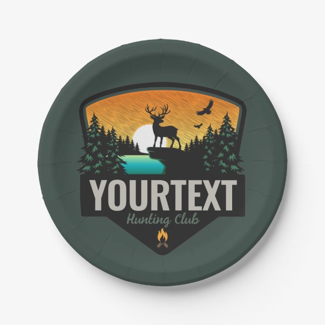 Personalisiert NAME Elk Jagd Wilder Sonnenuntergan Pappteller (Vorderseite)