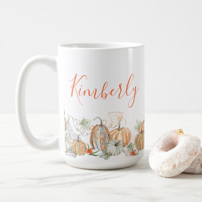 Personalisiert Name Fall Pumpkins Kaffeetasse (Mit Donut)