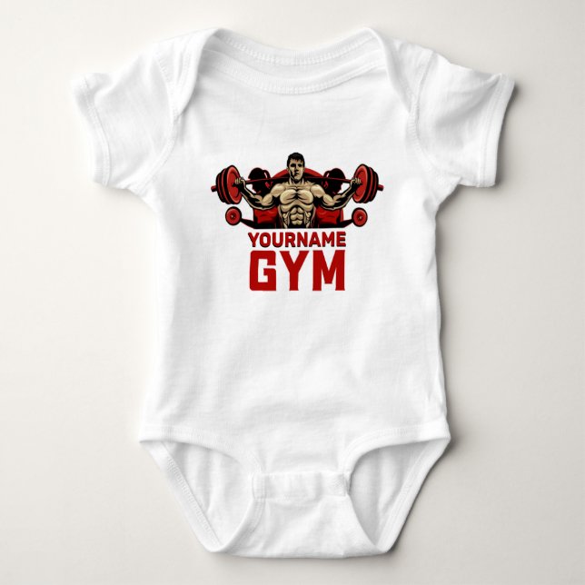 Personalisiert NAME Fitness Zuhause GYM Gewichtsab Baby Strampler (Vorderseite)