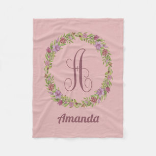 Personalisiert Name Floral Wreath Monogramm A Fleecedecke