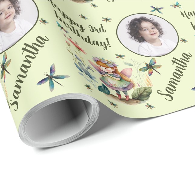 Personalisiert Name Foto Age Magical Fairy Birthda Geschenkpapier (Rolleneckpunkt)