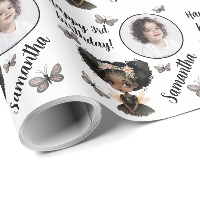 Personalisiert Name Foto Age Magical Fairy Birthda Geschenkpapier (Rolleneckpunkt)