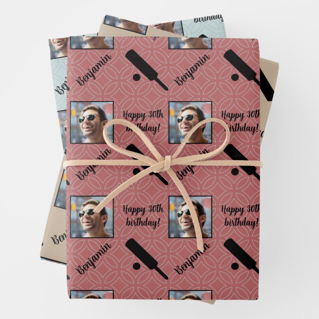 Personalisiert Name Foto Age Sport Cricket Geburts Geschenkpapier Set (Beispiel)