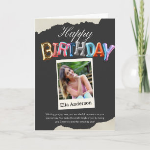 Personalisiert Name Foto Baloon Ripped Geburtstag Karte