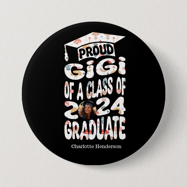 Personalisiert Name Foto Proud Gigi 2024 Graduate Button (Vorderseite)
