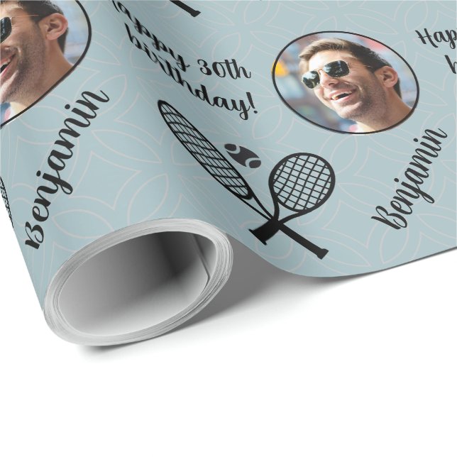 Personalisiert Name Foto Sport Tennis Geburtstag Geschenkpapier (Rolleneckpunkt)