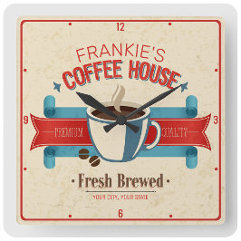 Personalisiert NAME Frischer Brei Kaffeehaus Shop Quadratische Wanduhr
