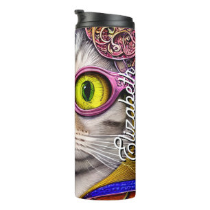 Personalisiert Name Funny Cat Funky Glasses Thermosbecher