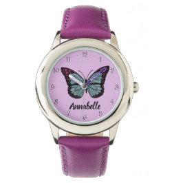 Personalisiert Name Glitzer Butterfly Lila Armbanduhr