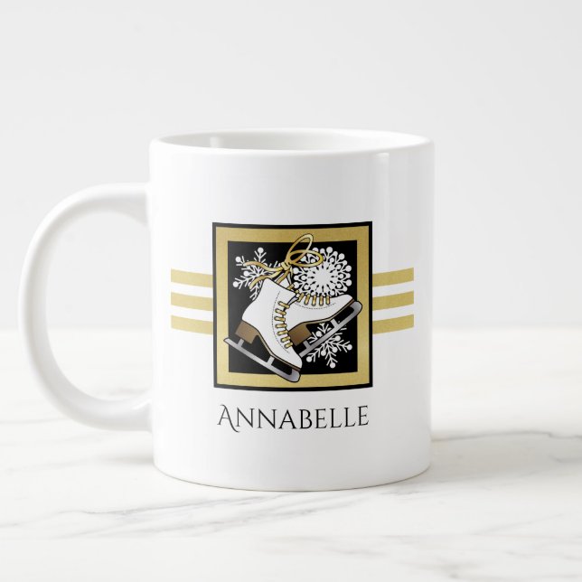 Personalisiert Name Gold Schwarz-weiß Ice Skaten Jumbo-Tasse (Links)