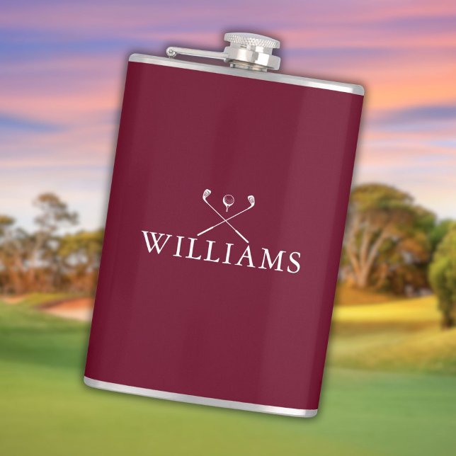 Personalisiert Name Golf Clubs Burgundy Red Flachmann (Personalized Name Golf Clubs Burgundy Red Flask)