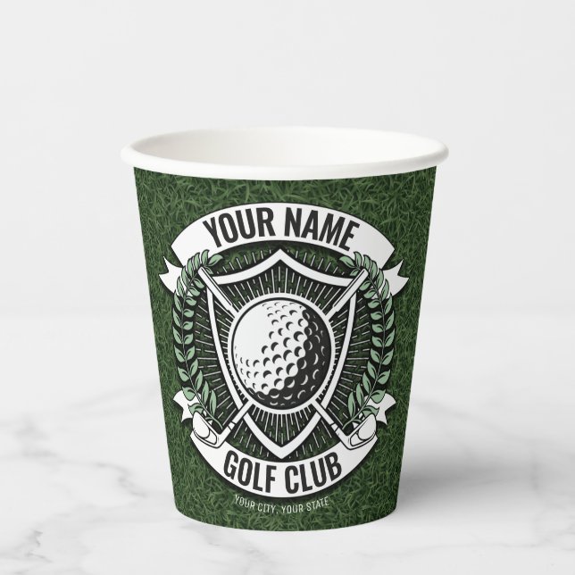 Personalisiert NAME Golfer Golfclub Turf Clubhaus Pappbecher (Vorderseite)