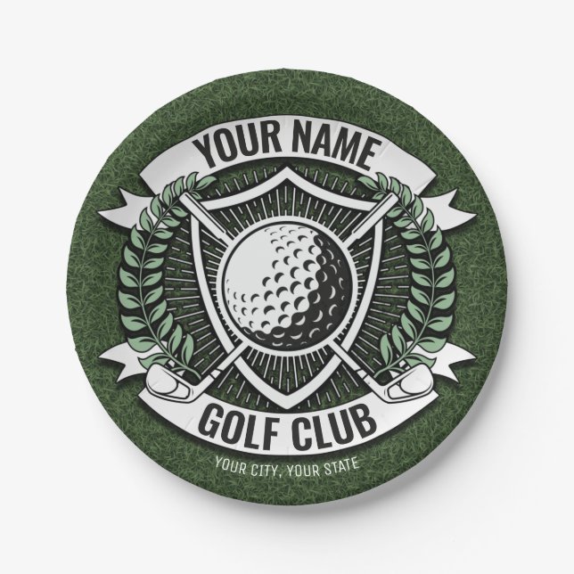 Personalisiert NAME Golfer Golfclub Turf Clubhaus Pappteller (Vorderseite)