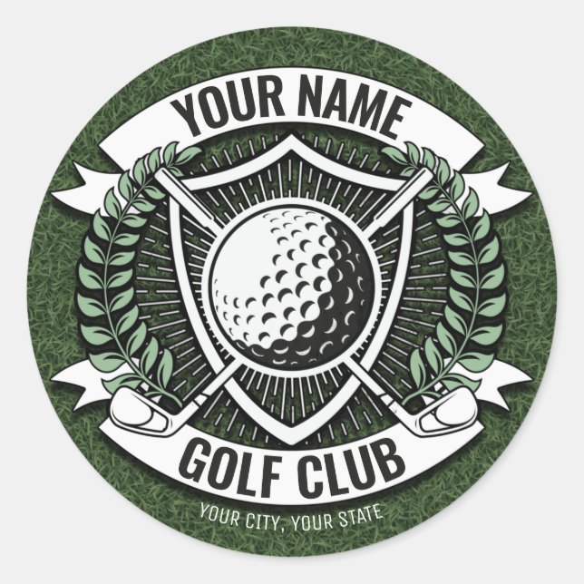 Personalisiert NAME Golfer Golfclub Turf Clubhaus Runder Aufkleber (Vorderseite)