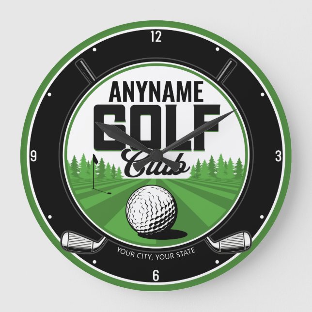 Personalisiert NAME Golfing Pro Golf Club Player Große Wanduhr (Vorderseite)