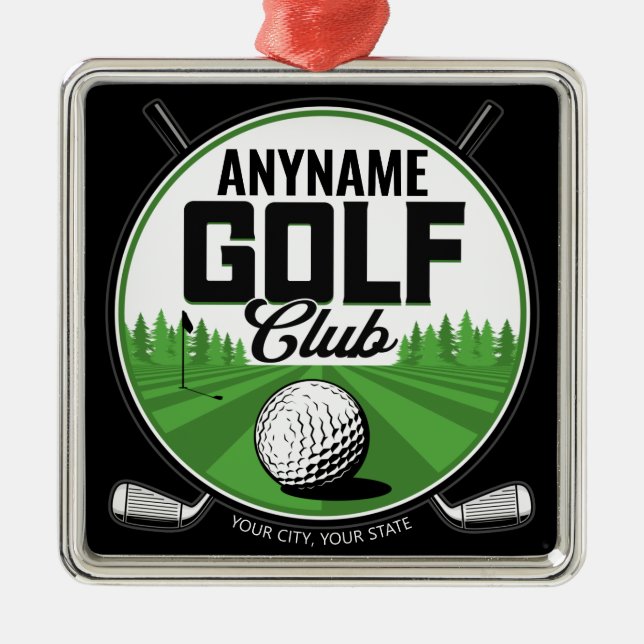 Personalisiert NAME Golfing Pro Golf Club Player Ornament Aus Metall (Vorne)