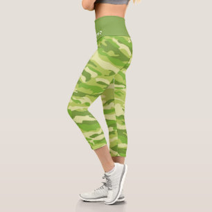 Personalisiert Name Green Camouflage Muster Capri Leggings