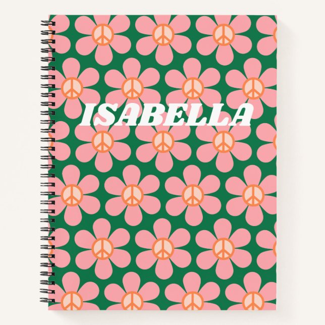 Personalisiert Name Groovy Floral Peace School Notizbuch (Vorderseite)