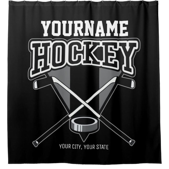 Personalisiert NAME Hockey Player Stick Puck Team Duschvorhang (Vorderseite)
