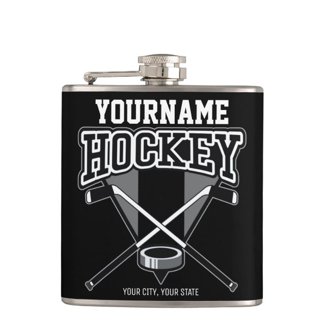 Personalisiert NAME Hockey Player Stick Puck Team Flachmann (Vorderseite)