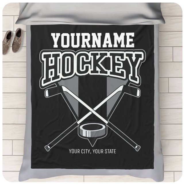 Personalisiert NAME Hockey Player Stick Puck Team Fleecedecke (Von Creator hochgeladen)