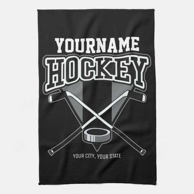 Personalisiert NAME Hockey Player Stick Puck Team Geschirrtuch (Vertikal)