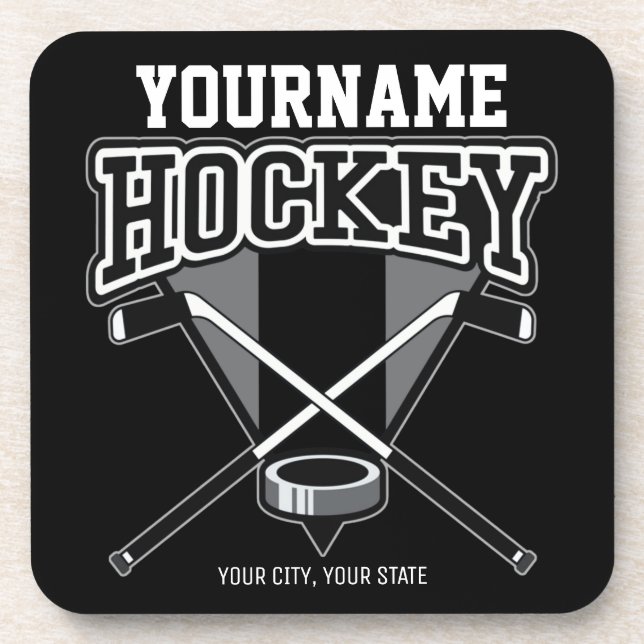 Personalisiert NAME Hockey Player Stick Puck Team Getränkeuntersetzer (Vorderseite)