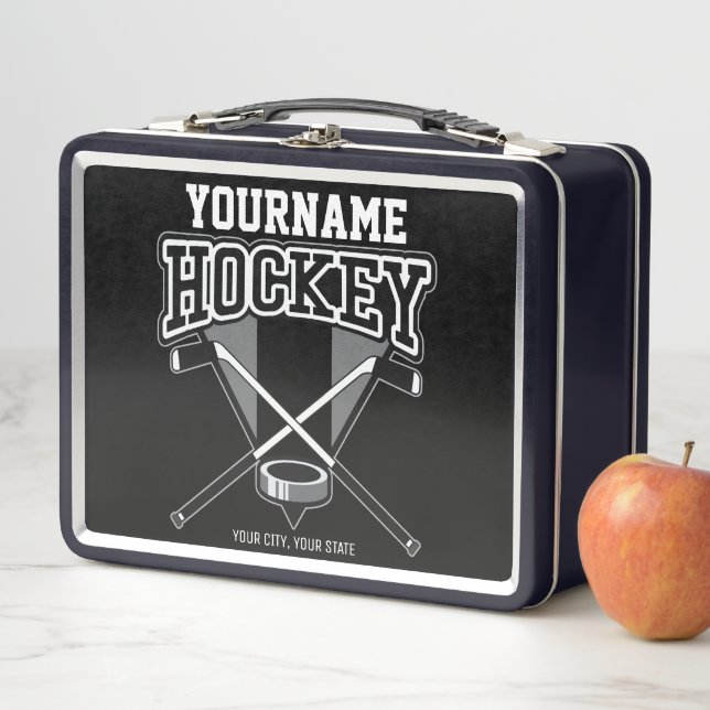 Personalisiert NAME Hockey Player Stick Puck Team Metall Brotdose (Beispiel)