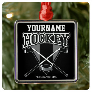 Personalisiert NAME Hockey Player Stick Puck Team Ornament Aus Metall