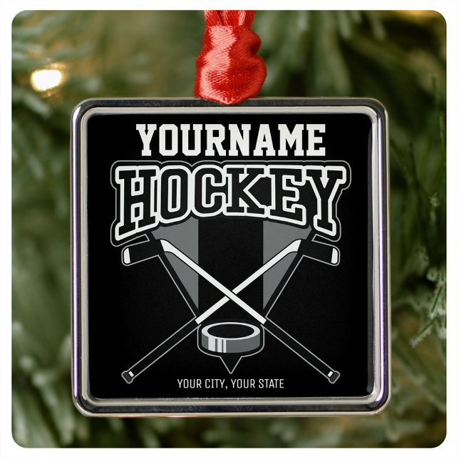 Personalisiert NAME Hockey Player Stick Puck Team Ornament Aus Metall (Von Creator hochgeladen)