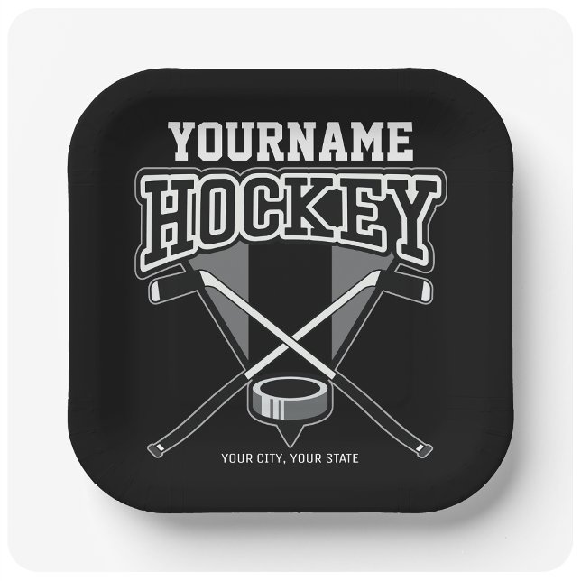 Personalisiert NAME Hockey Player Stick Puck Team Pappteller (Von Creator hochgeladen)