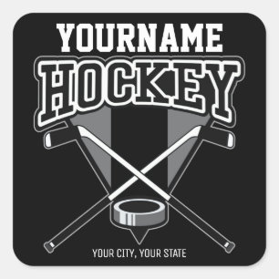 Personalisiert NAME Hockey Player Stick Puck Team Quadratischer Aufkleber