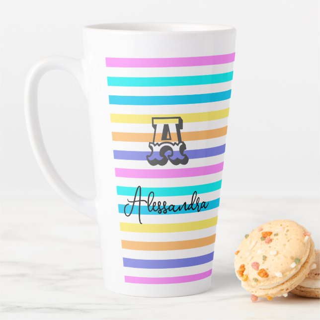 Personalisiert Name Initials Girly Rainbow Latte Milchtasse (Beispiel)